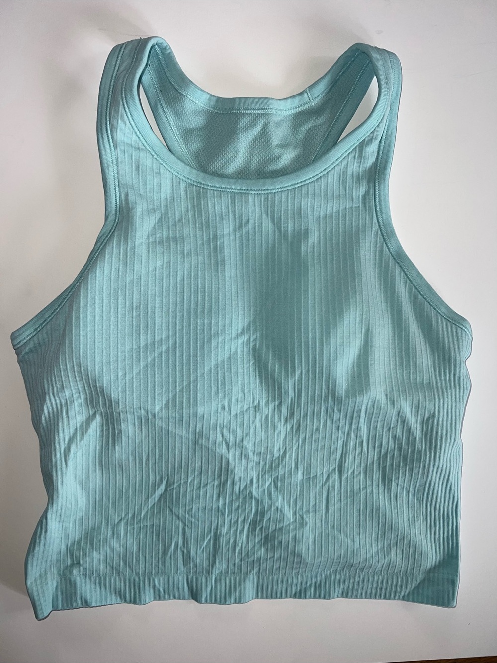 Lululemon Ribbed Racerback Padded Crop Tank Top Light Blue Aqua Size Medium